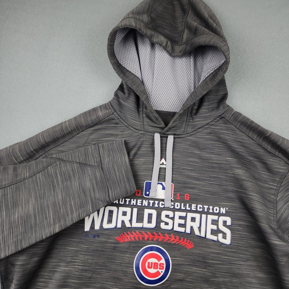 Chicago Cubs Hoodie Mens XL Gray MLB Baseball Majestic 2016 World Series